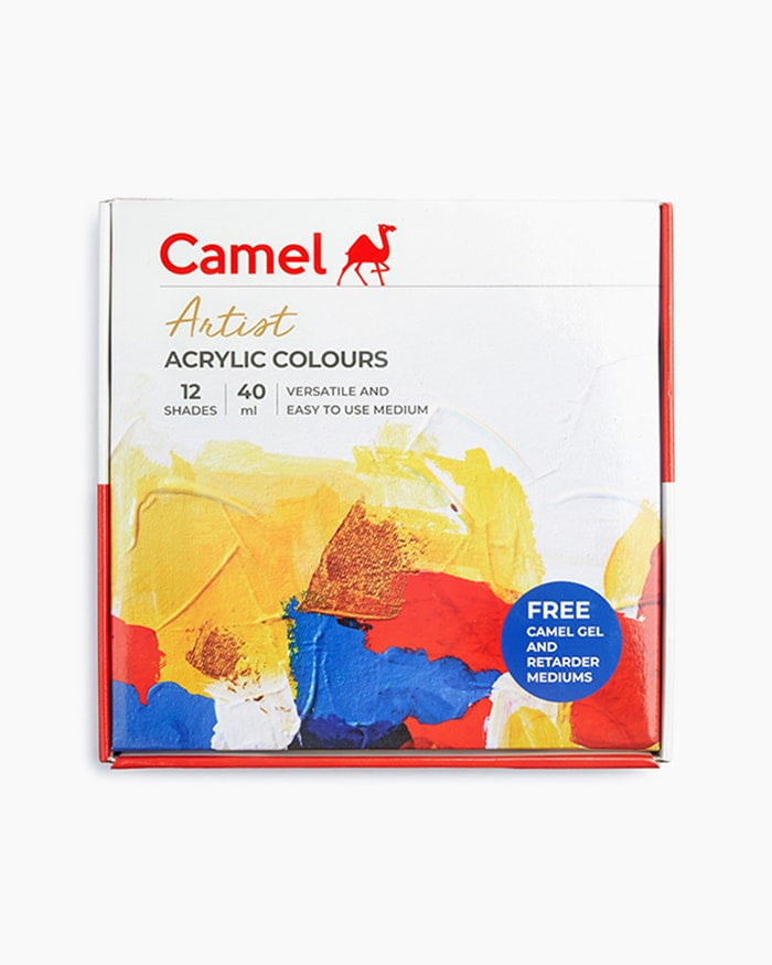 Camel Artist Acrylic Colours 12 Assorted Shades 40ml Tubes(Free Camel Gel and Retarder Medium)