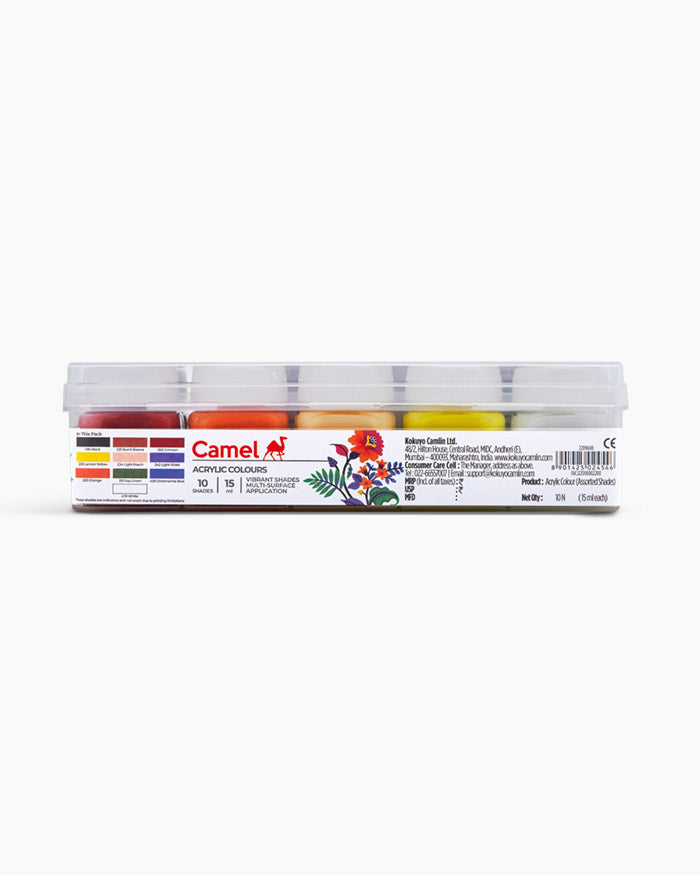 Camel Acrylic Colours Pack of 10 Assorted Shades 15ml Each