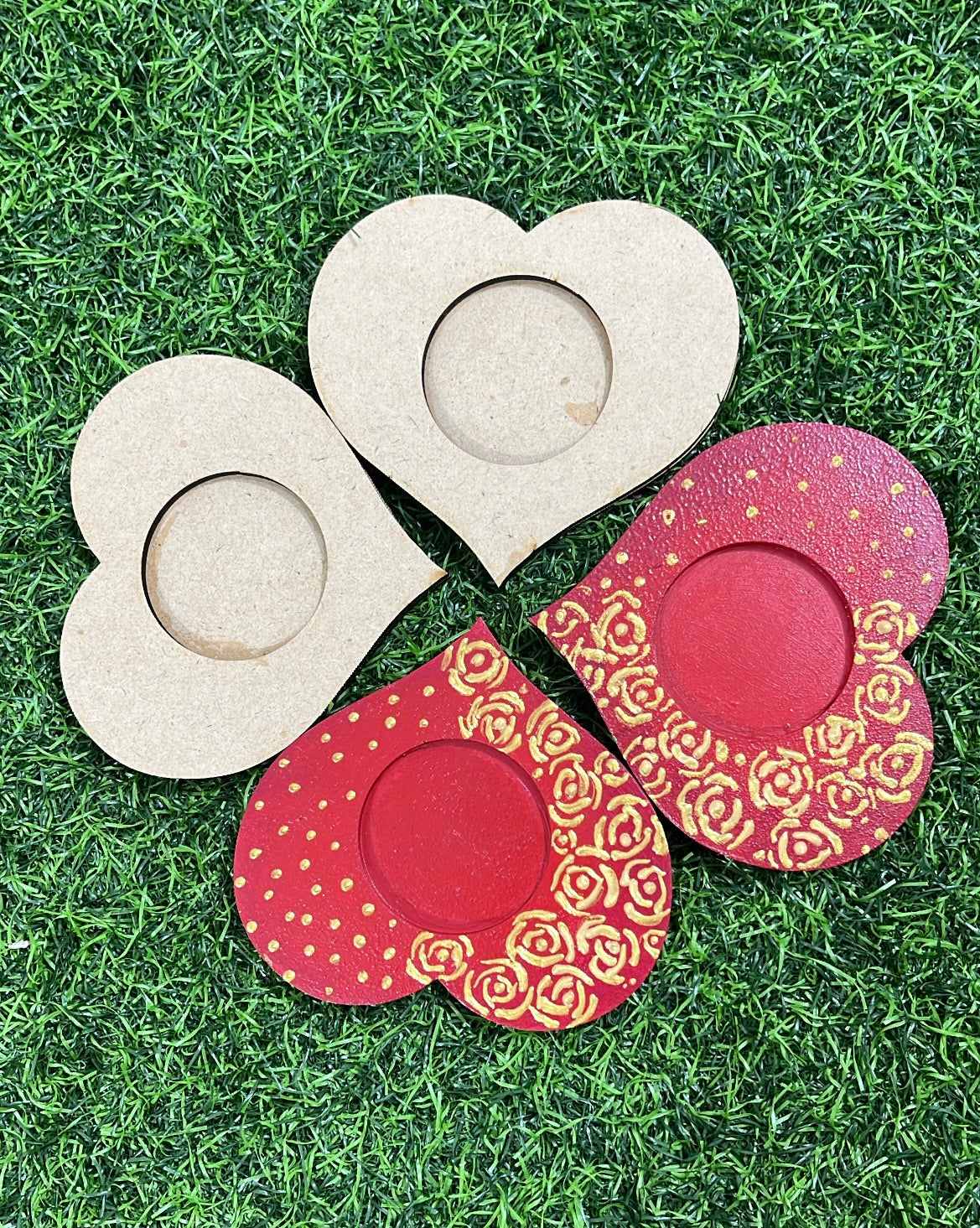 MDF T candle Heart Shape 2pc 4Inch (2 Layer 4mm each)