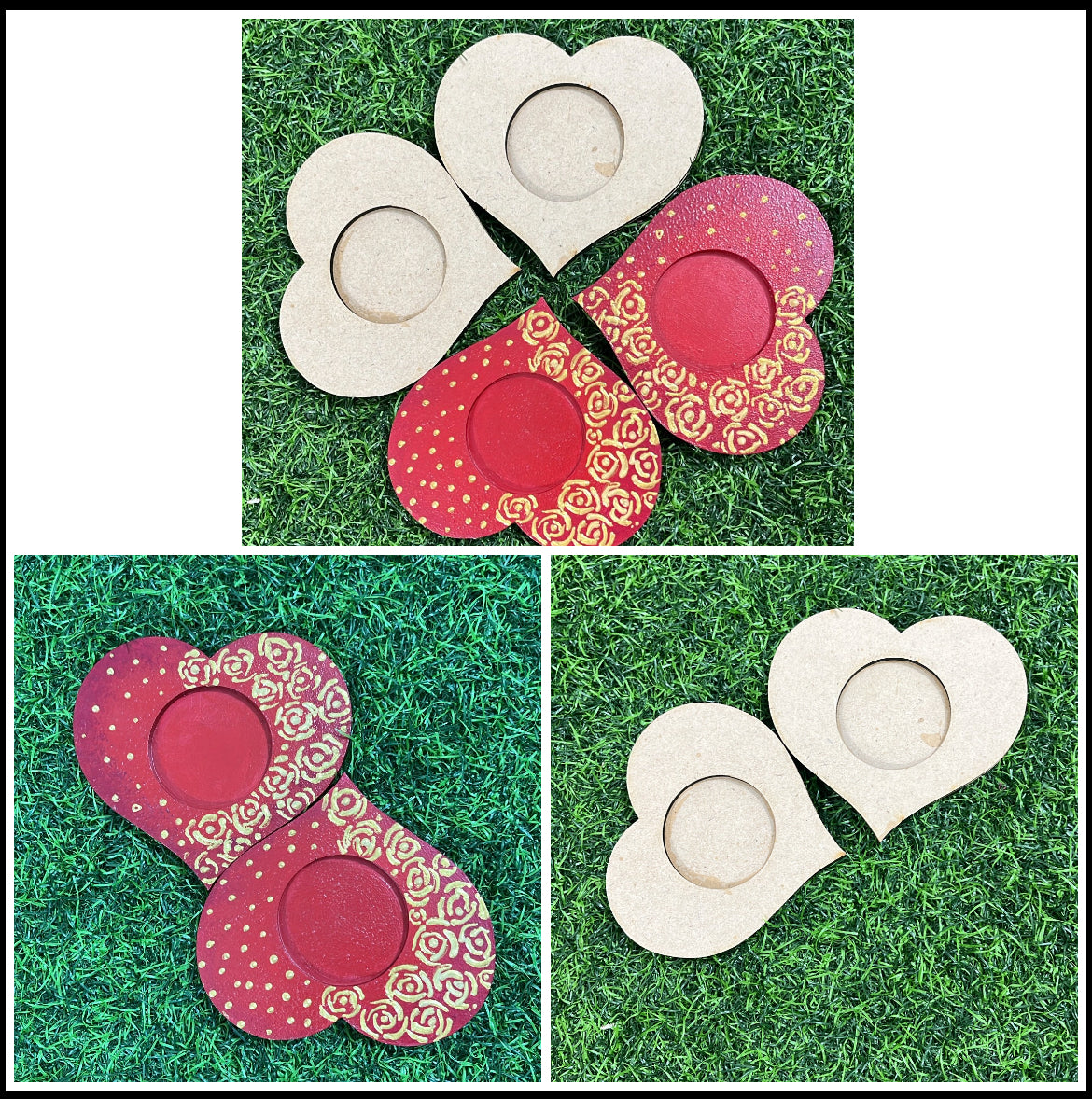 MDF T candle Heart Shape 2pc 4Inch (2 Layer 4mm each)