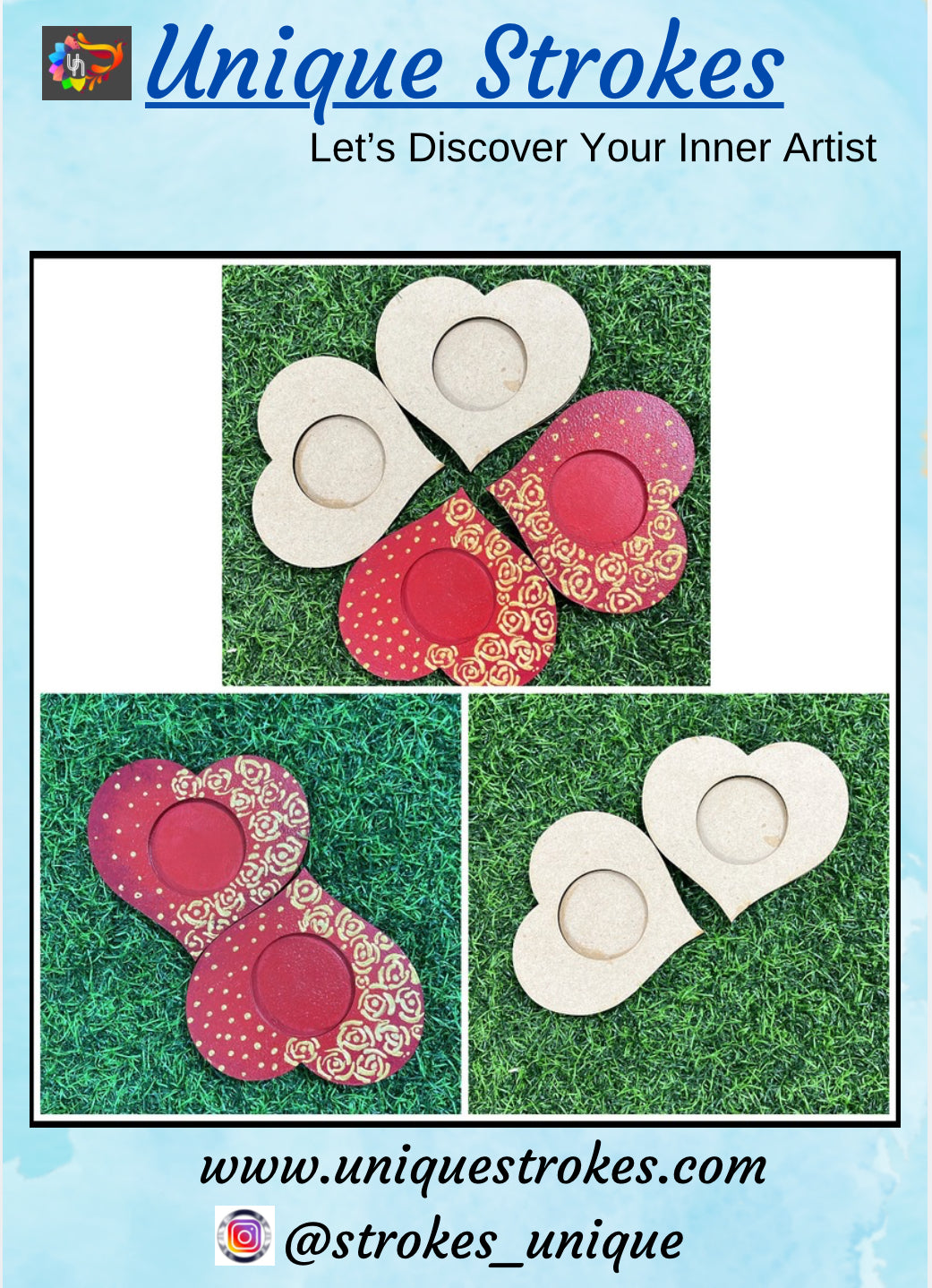 MDF T candle Heart Shape 2pc 4Inch (2 Layer 4mm each)