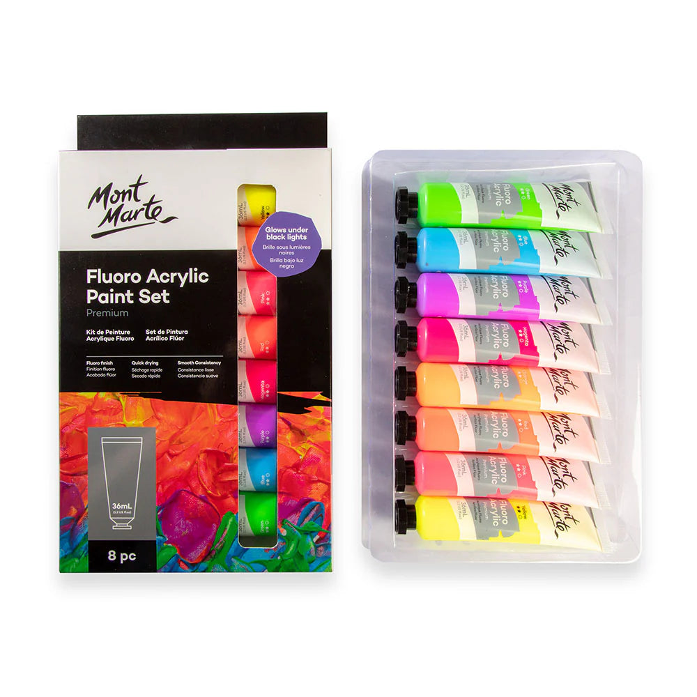 Fluoro Acrylic Paint Set Premium 8pc x 36ml