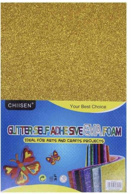 Glitter Foam sheet with Sticker Golden 5pc