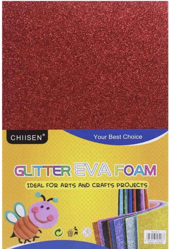 Glitter Foam sheet with Sticker Red 5pc