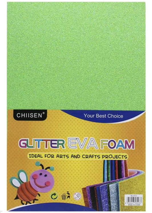 Glitter Foam sheet with Sticker Light Green 5pc