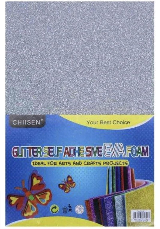 Glitter Foam sheet with Sticker Silver 5pc