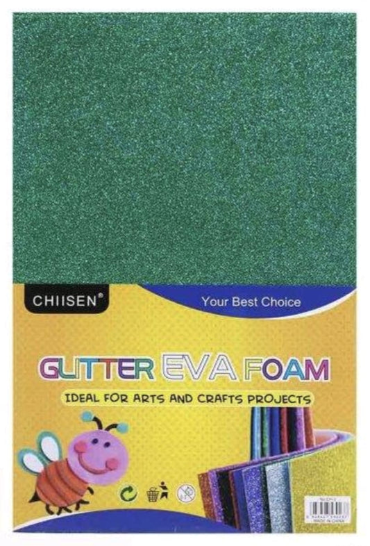 Glitter Foam sheet with Sticker Dark Green 5pc