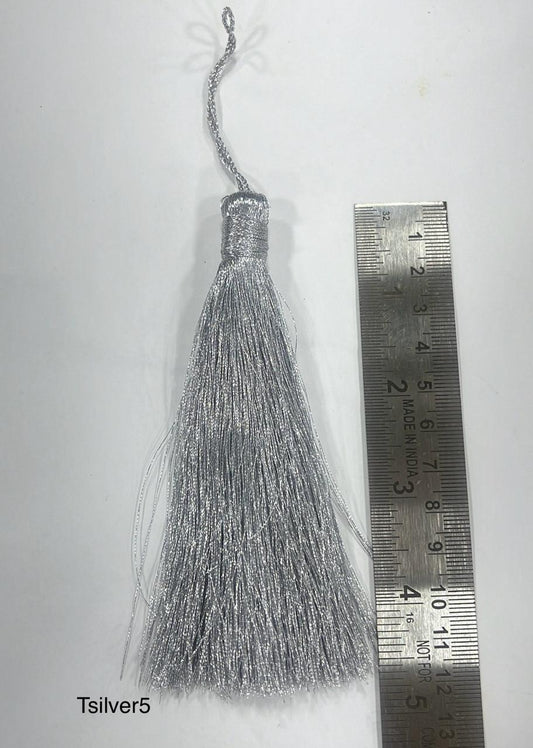 Unique Strokes Craft Tassels 5 Inch Silver 2pc (Tsilver5)