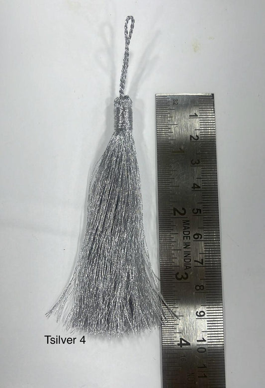 Unique Strokes Craft Tassels 4 Inch Silver 4pc (TSilver 4)