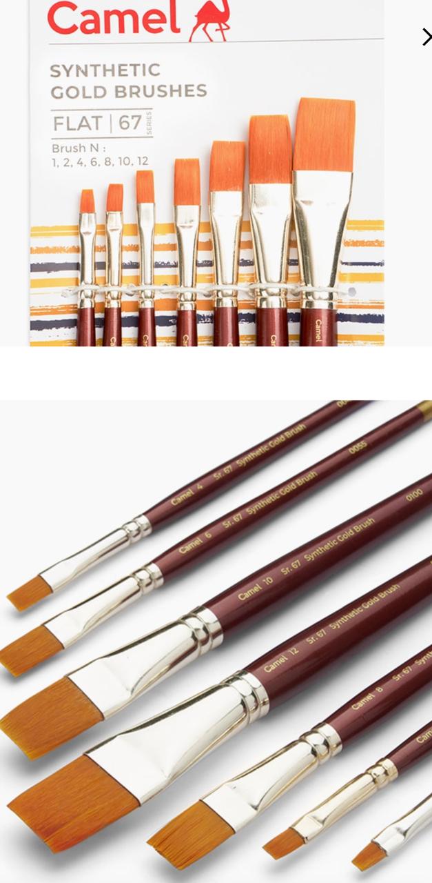 Camel Synthetic Gold Brushes Sr.67 Flat set of 7(1,2,4,6,8,10,12)