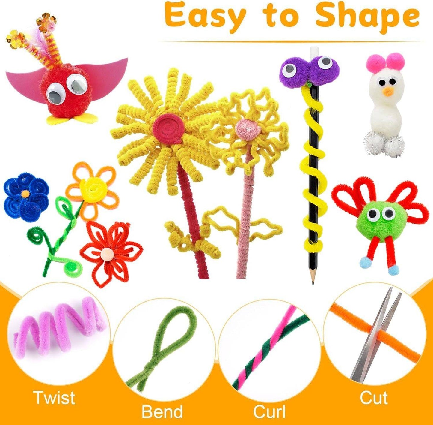 100 PCS Colorful Pipe Cleaners – Easy to Shape | Premium Craft Quality Available in all colours